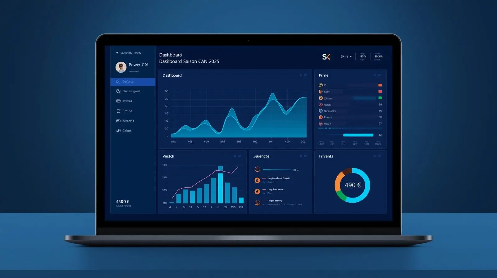 Interface de suivi analytics Power BI pour la saison 2026 - Technologie sportive SportMétrique.